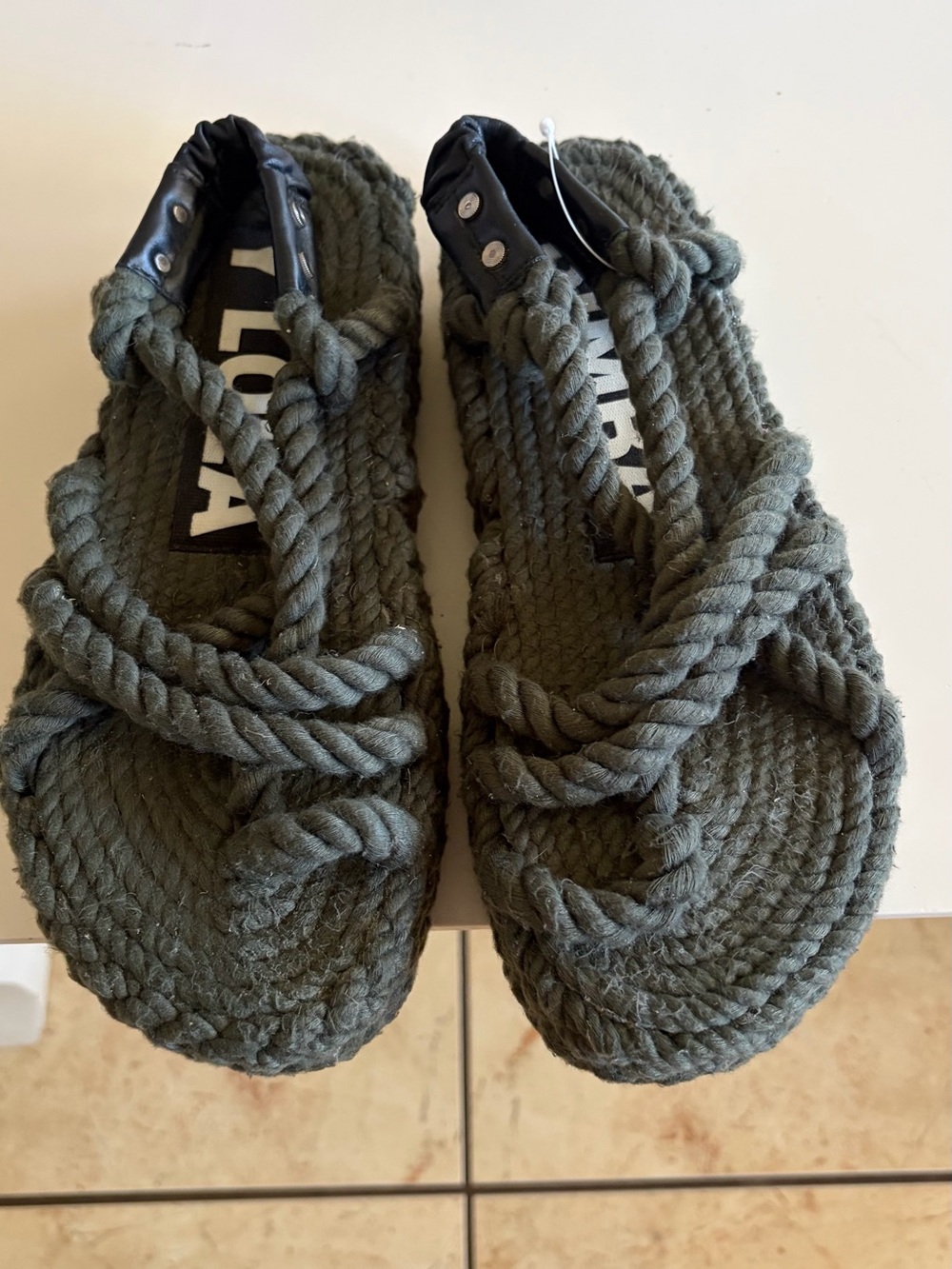 Woven Rope Platform Sandals in Olive Green